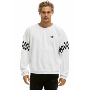 Aviator Nation Check 2 Sleeve Relaxed Crew Sweatshirt Unisex Small White